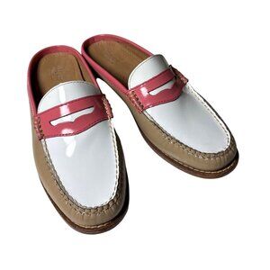 Bass Weejuns Size 6 Diane Penny Loafers Slides Leather Mules Tan White Pink
